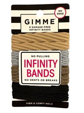 8pc Gimme Damage-Free Infinity Hair Bands Firm-Hold No Pulling, Dents or Breaks